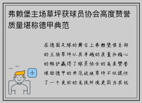 弗赖堡主场草坪获球员协会高度赞誉质量堪称德甲典范 弗赖堡主场草坪获球员协会高度赞誉质量堪称德甲典范